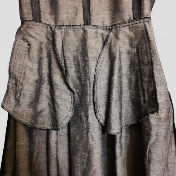 French LES COPAINS Linen Cotton Chambray Dress Italy Fit Flare Pockets 42 6 - Picture 8 of 11